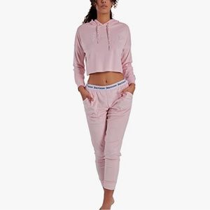 Juicy Couture pink velvet fleece hooded jogger set
